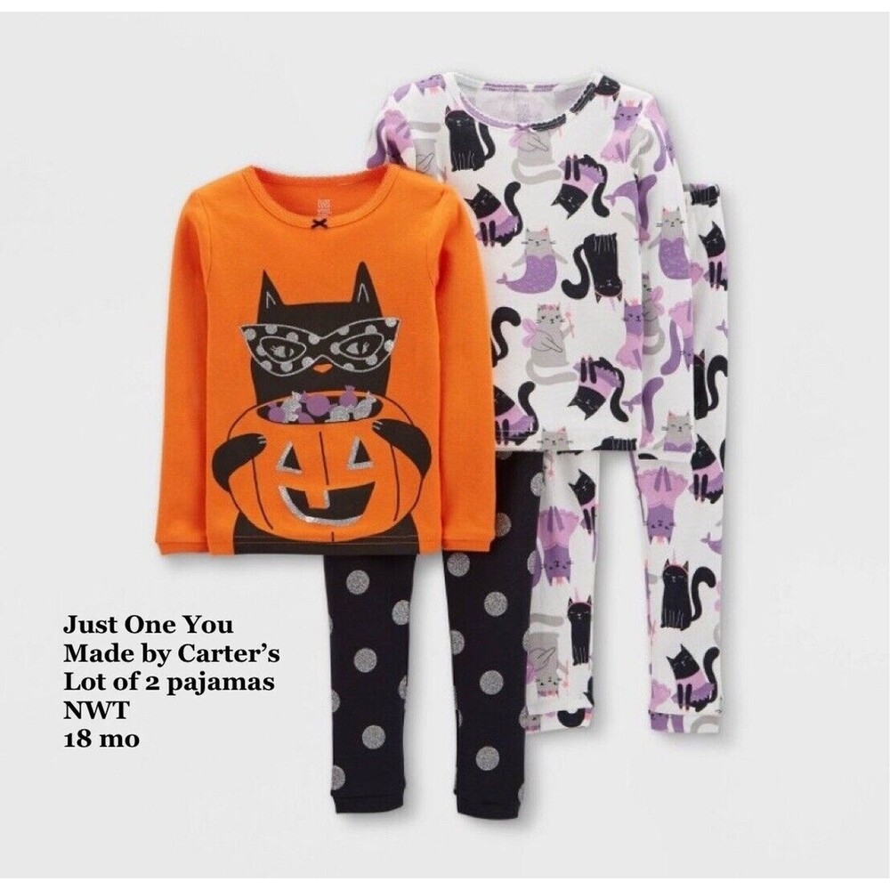 Carters Toddler Girls Halloween 4 Pc Long Sleeve Pajama Set Size 18 Mo Black Cat